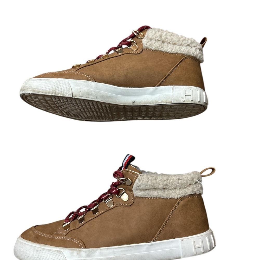 Tommy Hilfiger Jael Brown Shearling Trim High-Top Lace-Up Sneakers